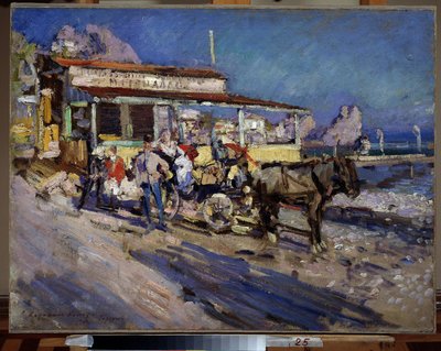 Gurzuf (Krim). Havenplaatsje genesteld in een baai, met uitzicht op de Berenberg. Schilderij van Konstantin Alexeyevich Korovin (1861-1939) door Konstantin Alekseevich Korovin