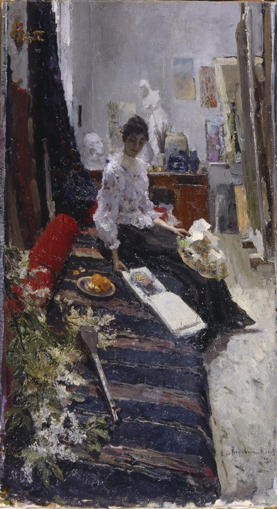 In het atelier van de schilder door Konstantin Alekseevich Korovin