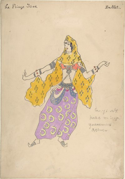 Polovtsiaans meisje. Kostuumontwerp voor de opera Prins Igor door A. Borodin door Konstantin Alekseevich Korovin