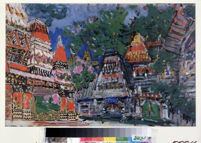 Decorontwerp voor de opera De Gouden Haan van N. Rimsky Korsakov door Konstantin Alekseevich Korovin