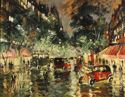Regenachtige nacht in Parijs, jaren 1930 door Konstantin Alekseevich Korovin