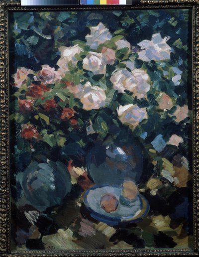 Rozen in een blauwe vaas door Konstantin Alekseevich Korovin