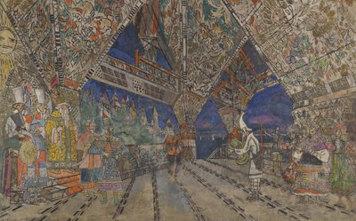 Toneelontwerp voor de opera De Gouden Haan van N. Rimsky-Korsakov door Konstantin Alekseevich Korovin