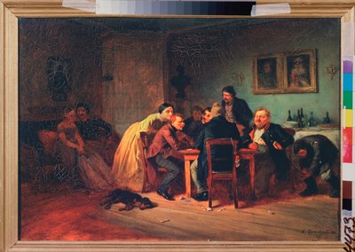 Kaartspel - Eind van de avond in een bourgeois interieur door Konstantin Alexandrovich Trutovsky