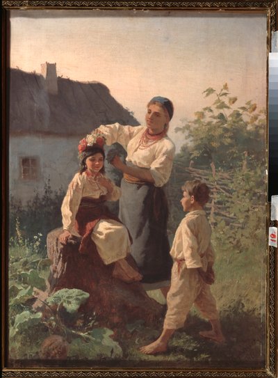 Het binden van een bloemenkrans door Konstantin Alexandrovich Trutovsky