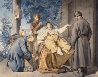 Landheer en zijn lijfeigenen, 1853 door Konstantin Alexandrovich Trutovsky