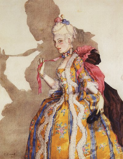 Kostuumontwerp voor Tamara Karsavina als Markiezin door Konstantin Andreevic Somov