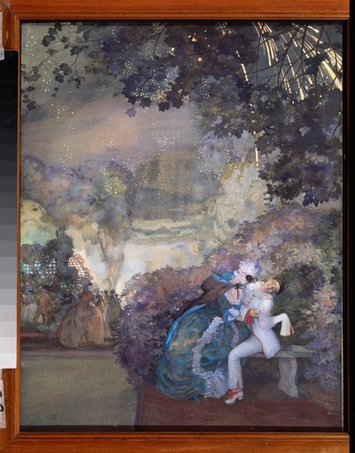 Pierrot en een vrouw (Flirt op een gemaskerd bal) door Konstantin Andreevic Somov