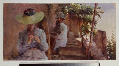 Portret van de beeldhouwer Artemi Ober met zijn vrouw door Konstantin Andreevic Somov