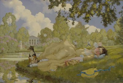 Slapende Vrouw in een Park door Konstantin Andreevic Somov