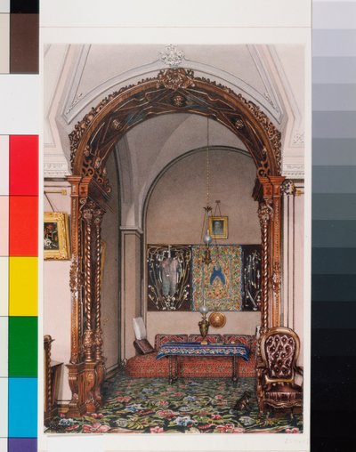 Interieurs van het Winterpaleis: De alkoof van de studeerkamer van Grootvorst Nicholas Nicolaievich door Konstantin Andreyevich Ukhtomsky