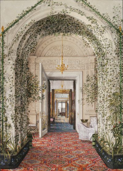 Interieurs van het Winterpaleis. De Kleine Wintertuin in de appartementen van Alexandra Fjodorovna, midden 19e eeuw door Konstantin Andreyevich Ukhtomsky