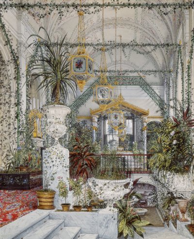 Interieurs van het Winterpaleis. De Wintertuin van keizerin Alexandra Fjodorovna door Konstantin Andreyevich Ukhtomsky