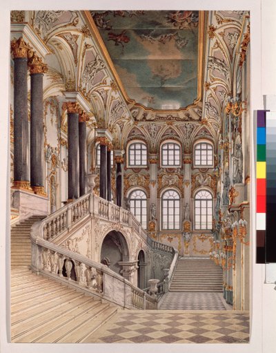 De grote trap van het Winterpaleis in Sint-Petersburg, ook bekend als de ambassadeurstrap of Jordaantrap door Konstantin Andreyevich Ukhtomsky