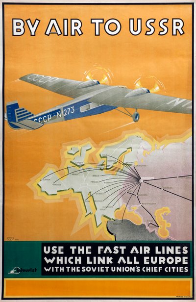 Per lucht naar de USSR Poster van het Intourist bedrijf door Konstantin Bor Ramensky