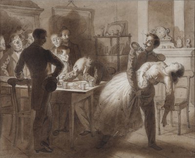 Illustratie bij het gedicht De Vrouw van de Tambov Penningmeester door M. Lermontov, 1862 door Konstantin Dmitrievich Flavitski