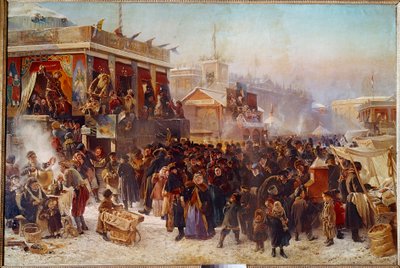 Balladins op Admiraut Square in St. Petersburg Straattheater Show door Konstantin Egorovich Makovsky