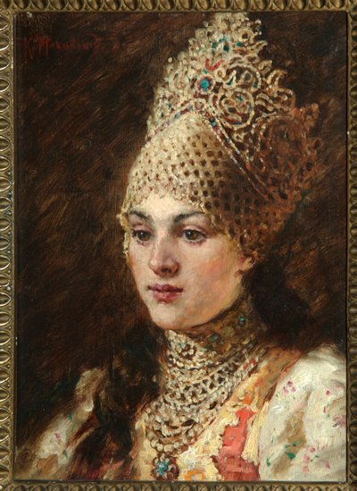Boyarvrouw - Schilderij van Konstantin Yegorovich Makovsky, olie op doek, circa 1890 door Konstantin Egorovich Makovsky