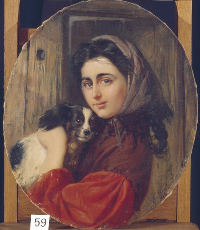 Meisje met kleine hond door Konstantin Egorovich Makovsky