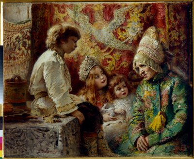 Oma met kinderen (Grootmoeders sprookje) door Konstantin Egorovich Makovsky