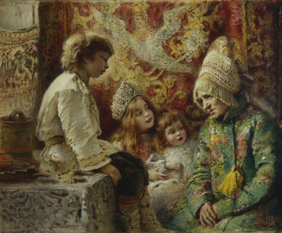 Oma met Kinderen Grootmoeders Sprookje, 1882 door Konstantin Egorovich Makovsky