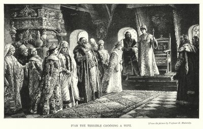 Ivan de Verschrikkelijke kiest een vrouw (gravure) door Konstantin Egorovich Makovsky