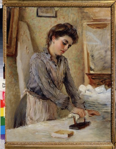 De strijkster - Vrouw die strijkt door Konstantin Egorovich Makovsky