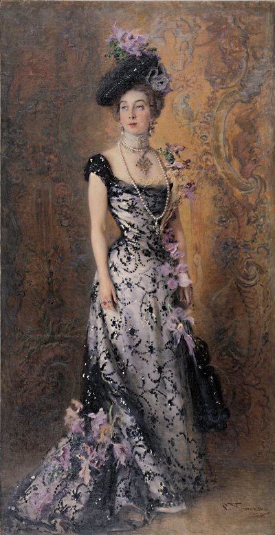 De elegante met orchideeën, 1900 door Konstantin Egorovich Makovsky