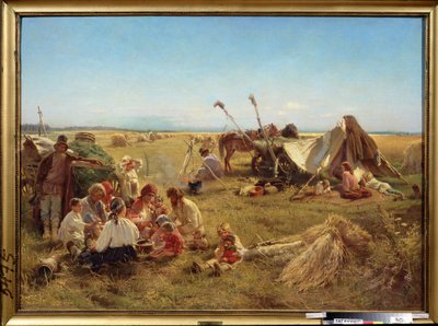 Boerenmaaltijd tijdens de oogsttijd door Konstantin Egorovich Makovsky