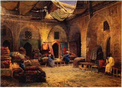 De Tapijtwinkel in Caïro, 1875 door Konstantin Egorovich Makovsky