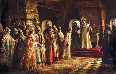 Tsaar Aleksej Michailovitsj kiest een bruid, 1886 door Konstantin Egorovich Makovsky
