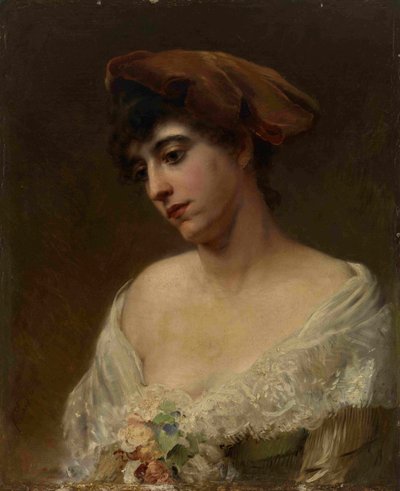 Jonge Vrouw in een Rode Baret door Konstantin Egorovich Makovsky