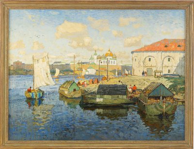 Stad aan de Wolga-rivier, 1913 door Konstantin Ivanovich Gorbatov