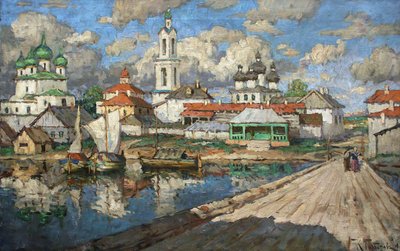Uitzicht op een oude stad door Konstantin Ivanovich Gorbatov