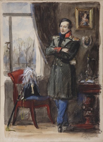 Portret van de dichter Mikhail Lermontov 1814-1841, 1940 door Konstantin Ivanovich Rudakov