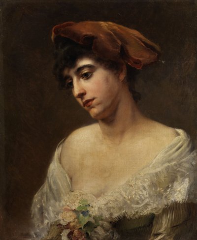 Konstantin Makovsky Portret van een jonge vrouw door Konstantin Makovsky
