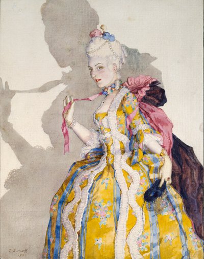 Ontwerp voor een kostuum van een markiezin voor de ballerina Tamara Karsavina, 1924 door Konstantin Somov