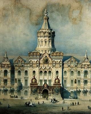 Detail van een ontwerp voor de Moskouse stadsdoema door Konstantin Tersky