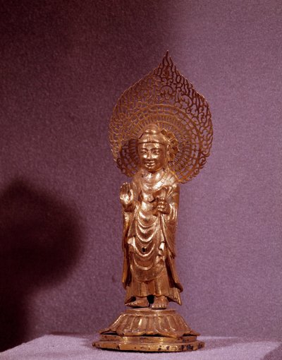 Koreaanse kunst: voorstelling van de Boeddha Amitabha, gouden beeldje. Silla periode. 7e-8e eeuw. Nationaal Museum van Korea door Korean School