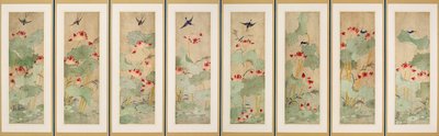 Lotusbloemen en vogels door Korean School