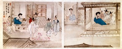 Koreaanse kunst: scènes in het huis van een geisha (1758) door Korean School
