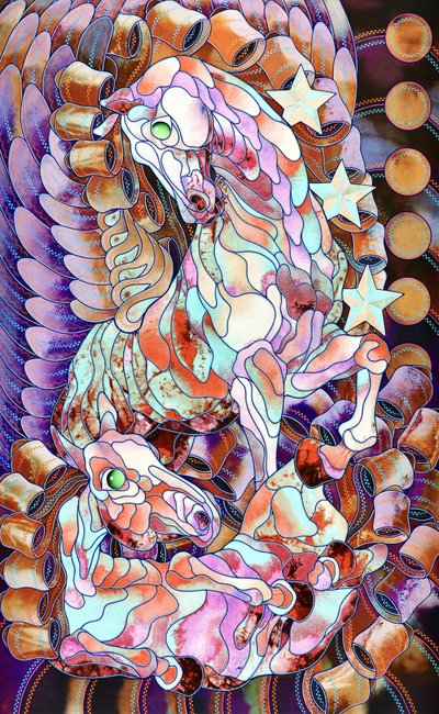 Fantasiepaarden in glas-in-lood door Kostyantin Malginov