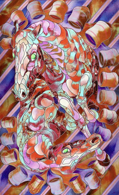 Kleurrijke paarden in glas-in-lood door Kostyantin Malginov