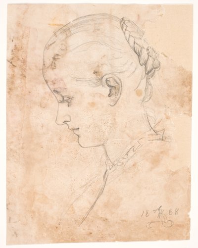 De zus van de kunstenaar Elizabeth. Profiel links. Vlechtkapsel door Kristian Zahrtmann