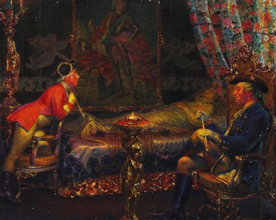 Struensee en Caroline Mathilde bij het dode lichaam van Koningin Sofie Magdalene, 1910 door Kristian Zahrtmann