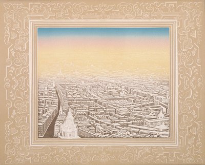 Luchtfoto van Londen ingelijst in een decoratieve rand door Kronheim and Co