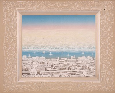 Luchtfoto van Londen met decoratieve rand door Kronheim and Co
