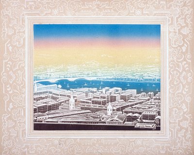 Luchtfoto van Londen met decoratieve rand, ca. 1845 door Kronheim and Co