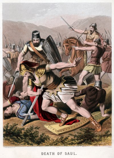 De dood van Saul en zijn wapendrager in de strijd met de Filistijnen, 1870 door Kronheim and Co