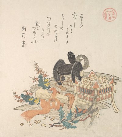 Bonen voor het gooien tijdens Setsubun-exorcisme ceremonie, 1810s door Kubo Shunman
